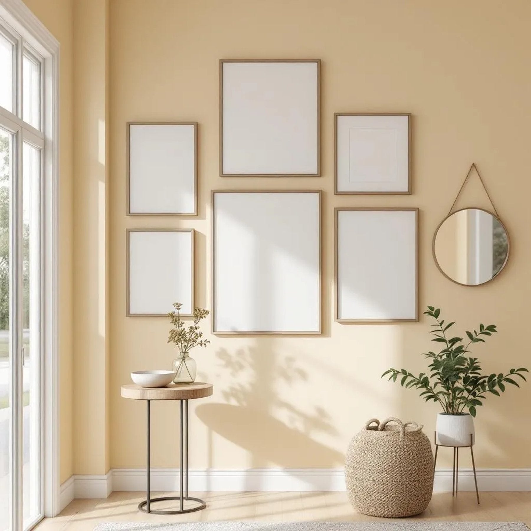 Hallway Premium Interior Mockup — Plain Square Frame Mixed Aspect — Perspective View — #04191 | MockupBulk