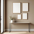 Hallway Styled Room Mockup — Plain Square Frame Mixed Aspect — Perspective View — #04192 | MockupBulk