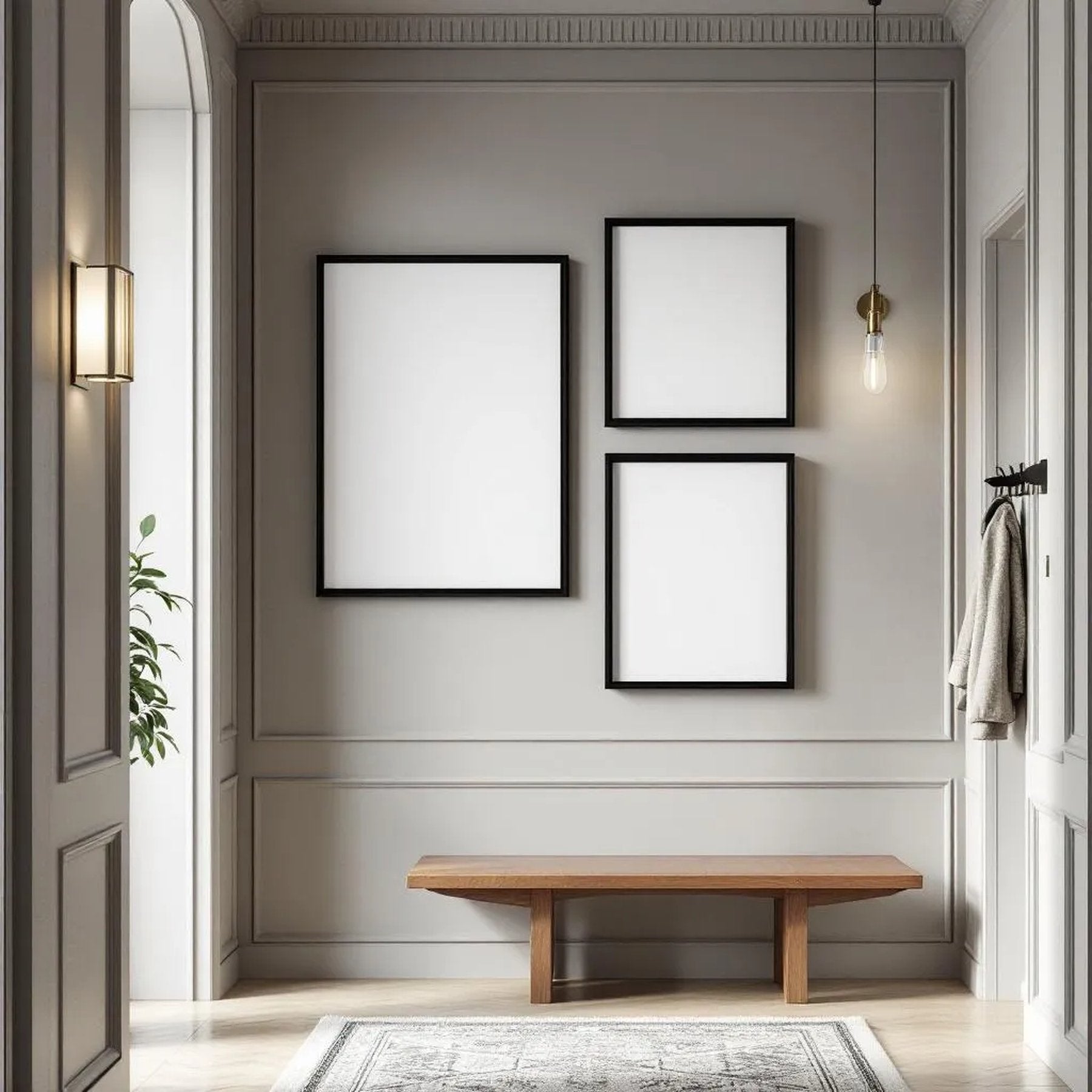 Hallway Lifestyle Frame Mockup — Plain Square Frame Mixed Aspect — Perspective View — #04193 | MockupBulk
