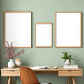Home Office Frame Display Mockup — Plain Square Frame Mixed Aspect — Perspective View — #04184 | MockupBulk