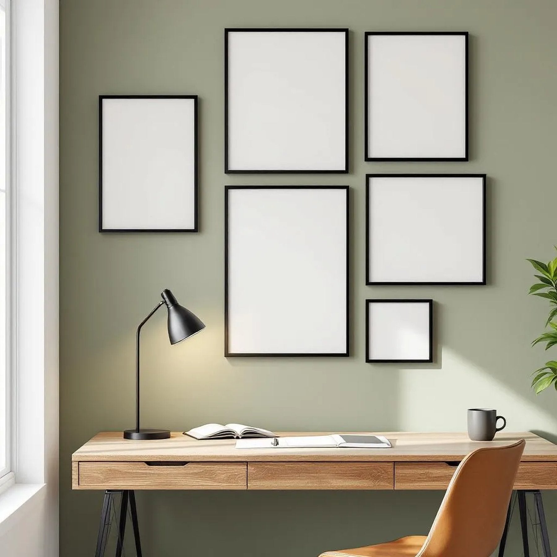 Home Office Interior Frame Mockup — Plain Square Frame Mixed Aspect — Perspective View — #04186 | MockupBulk