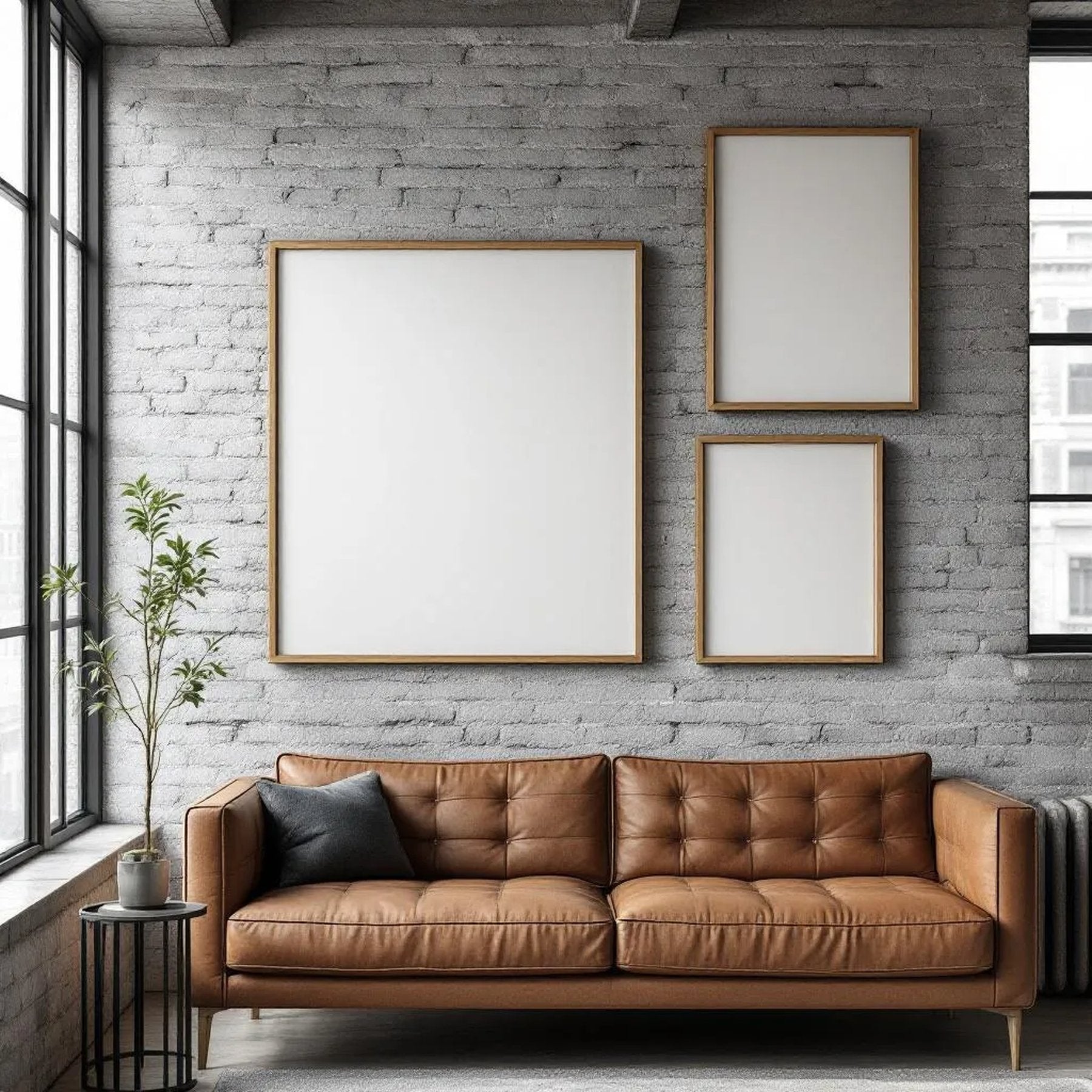Industrial Loft High-Res Frame Mockup — Plain Square Frame Mixed Aspect — Perspective View — #04144 | MockupBulk