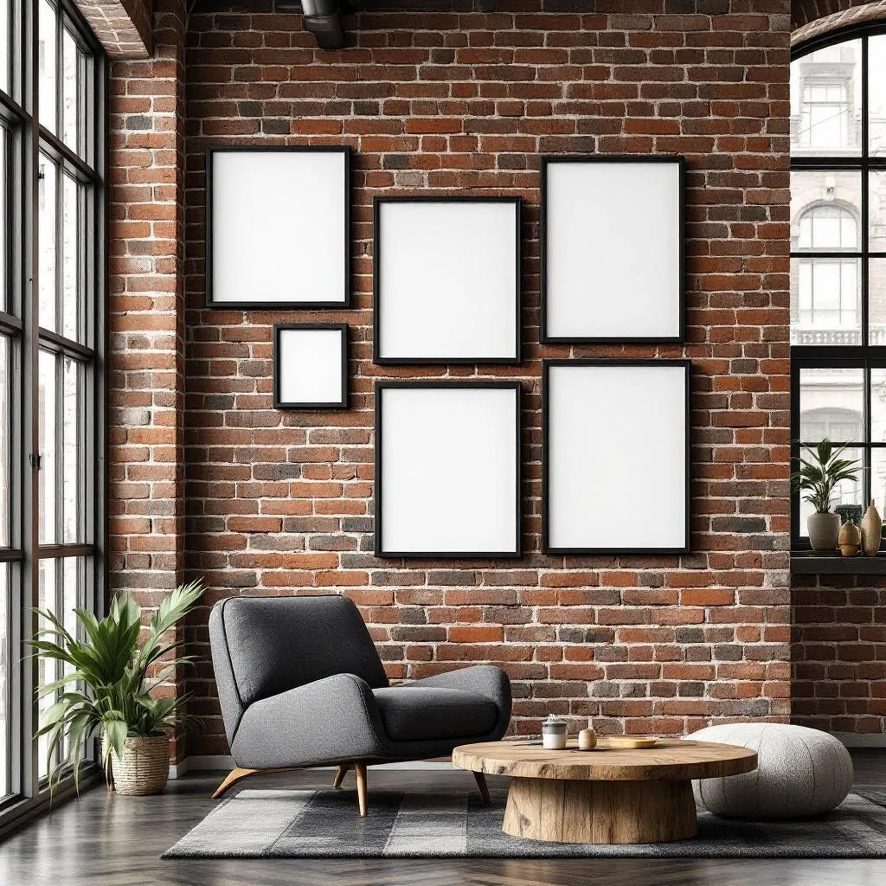 Industrial Loft Room Scene Mockup — Plain Square Frame Mixed Aspect — Perspective View — #04145 | MockupBulk