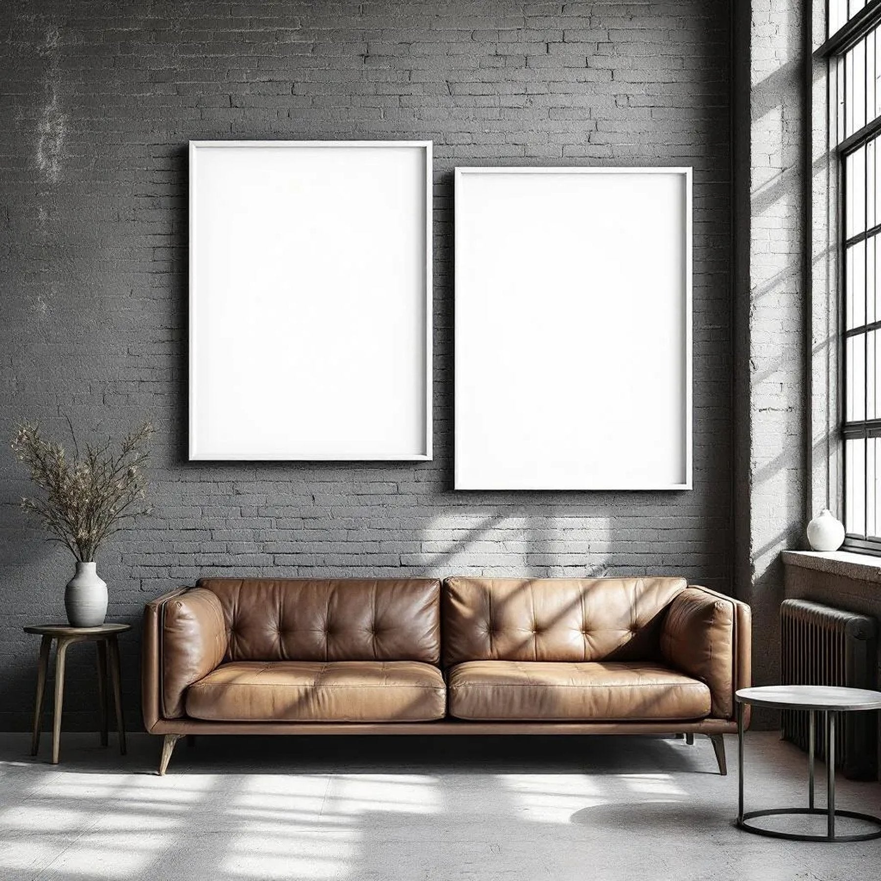 Industrial Loft Wall Art Mockup — Plain Square Frame Mixed Aspect — Perspective View — #04147 | MockupBulk