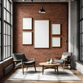 Industrial Loft Wall Art Mockup — Plain Square Frame Mixed Aspect — Perspective View — #04148 | MockupBulk