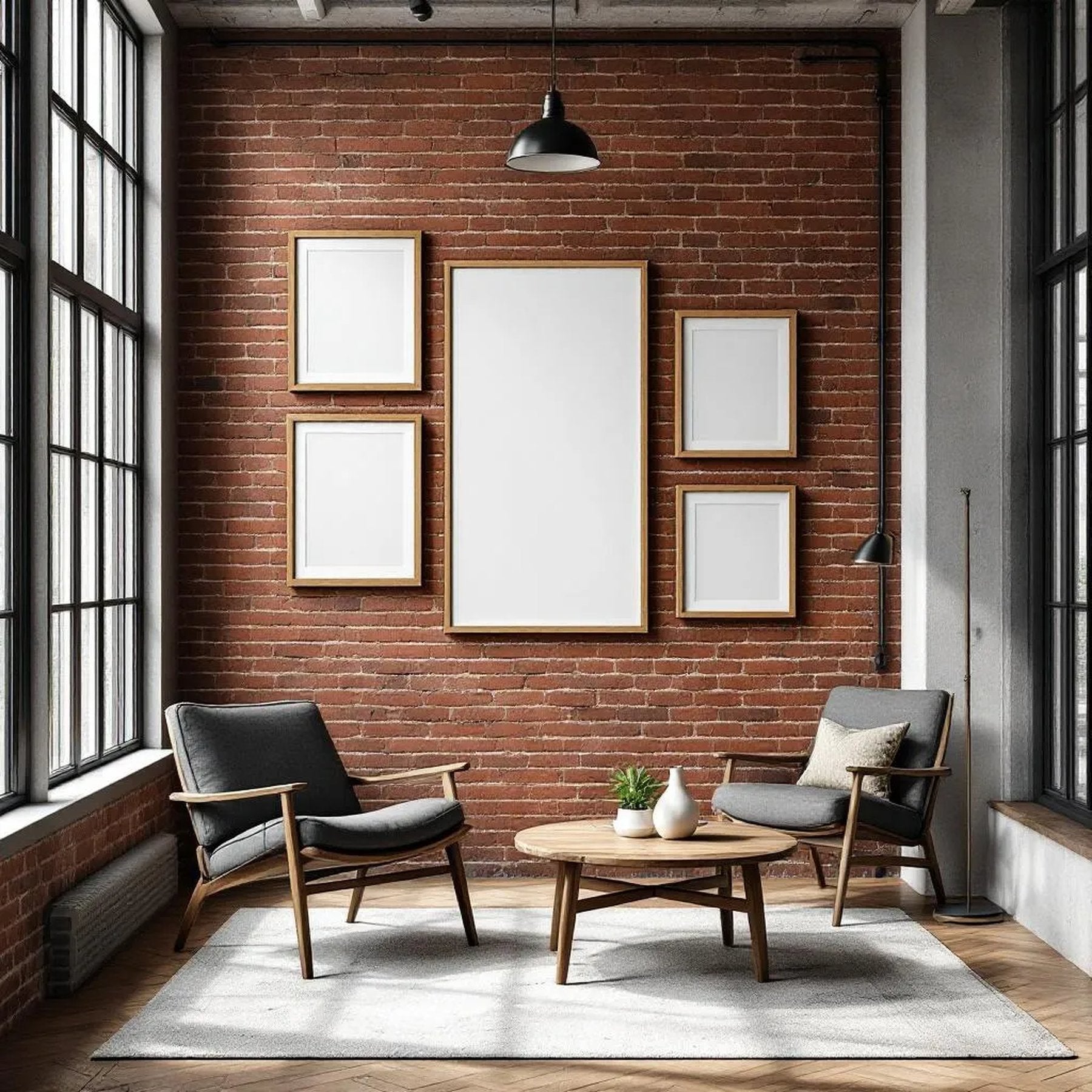 Industrial Loft Wall Art Mockup — Plain Square Frame Mixed Aspect — Perspective View — #04148 | MockupBulk