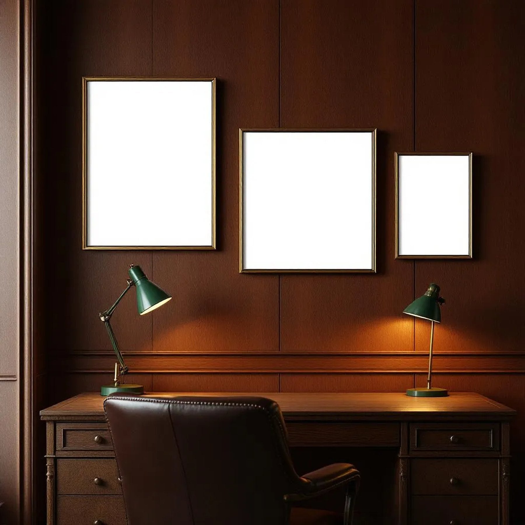 Library & Study Editorial Room Mockup — Plain Square Frame Mixed Aspect — Perspective View — #04214 | MockupBulk
