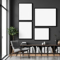Library & Study Wall Art Mockup — Plain Square Frame Mixed Aspect — Perspective View — #04218 | MockupBulk