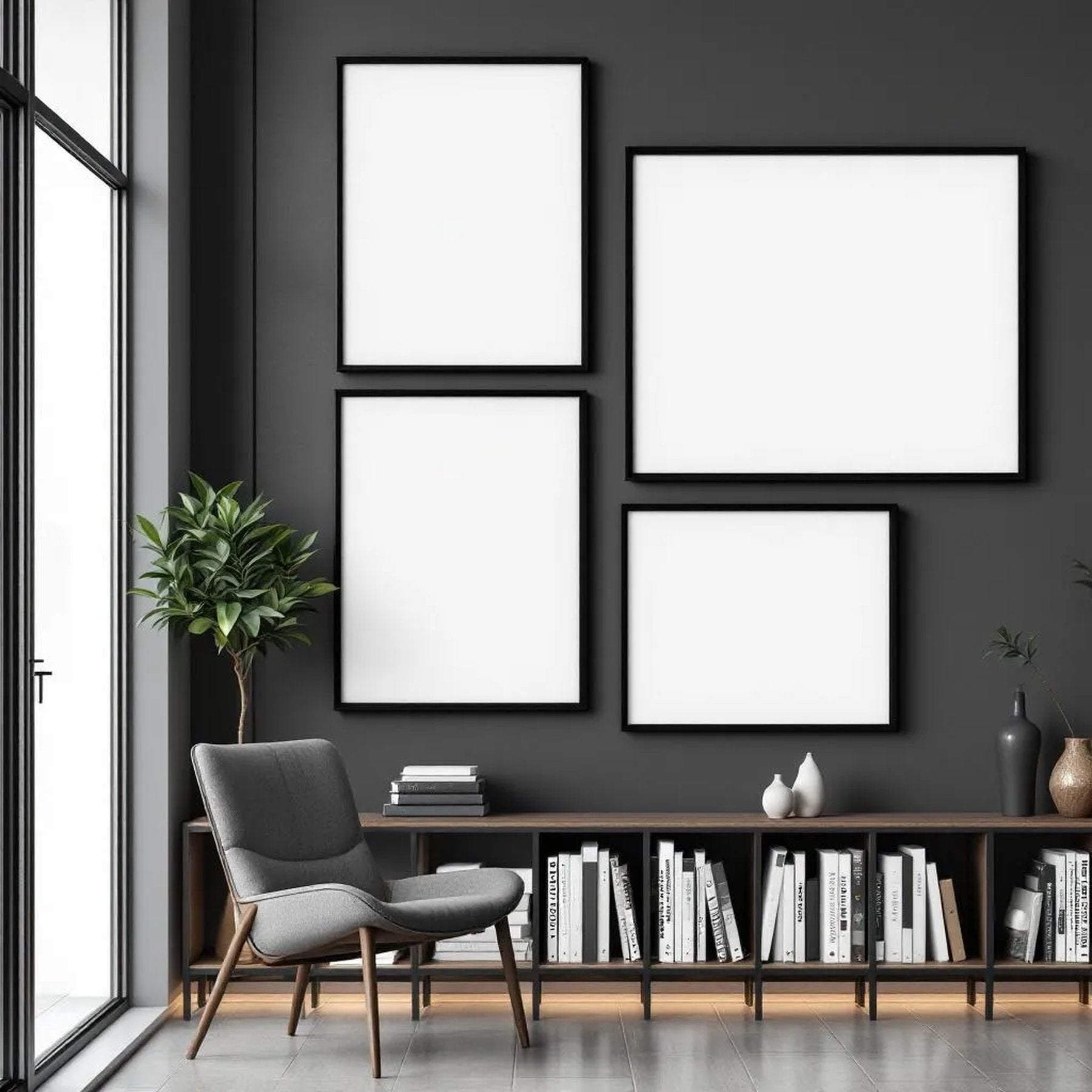 Library & Study Wall Art Mockup — Plain Square Frame Mixed Aspect — Perspective View — #04218 | MockupBulk