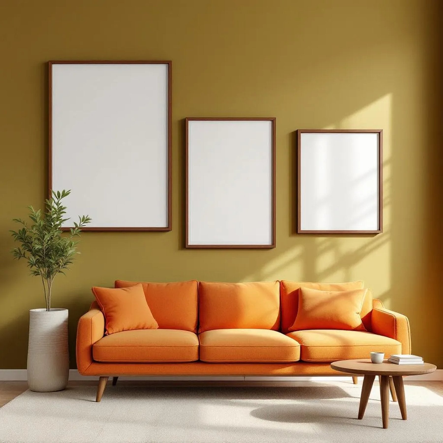 Mid-Century Modern Premium Interior Mockup — Plain Square Frame Mixed Aspect — Perspective View — #04229 | MockupBulk