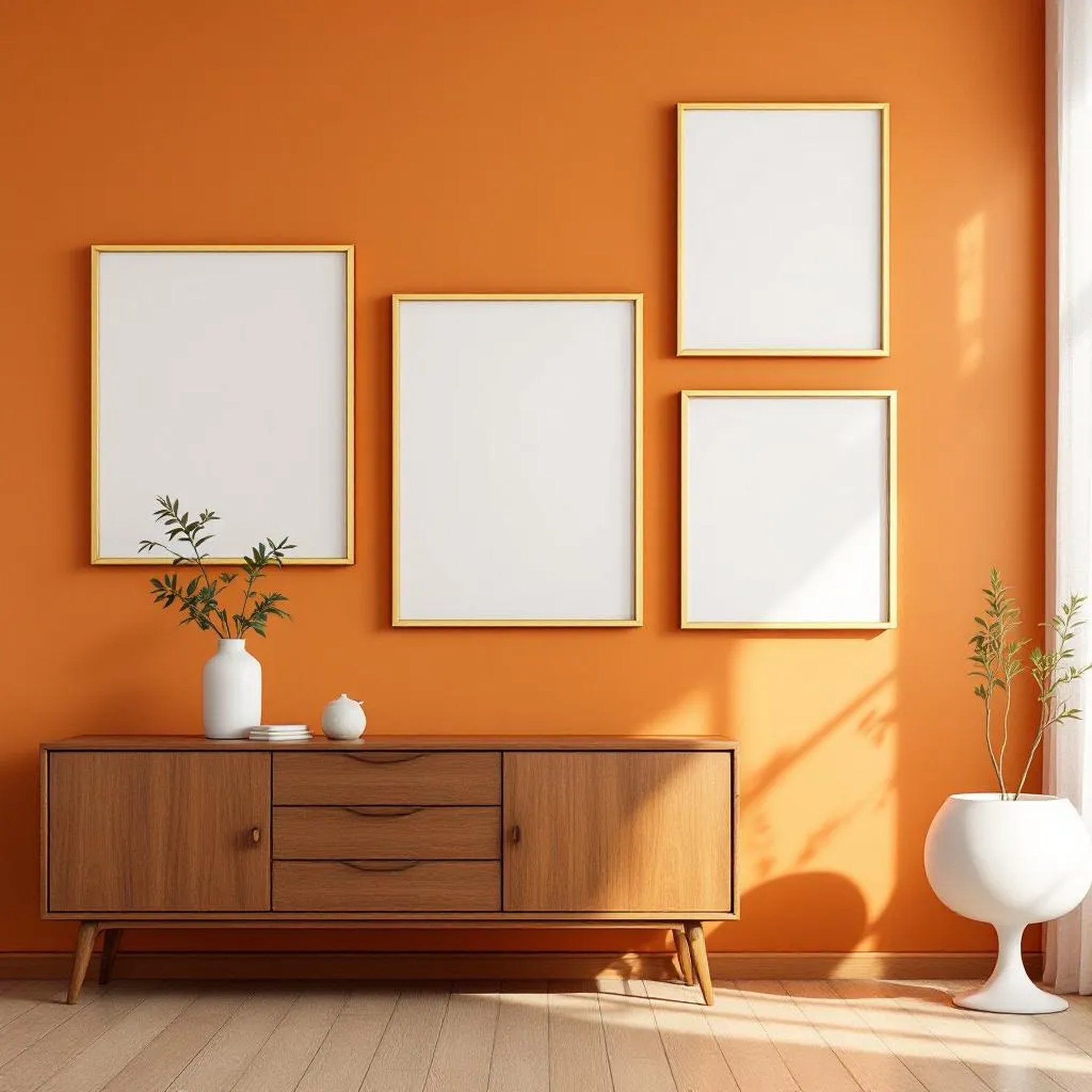 Mid-Century Modern Premium Interior Mockup — Plain Square Frame Mixed Aspect — Perspective View — #04230 | MockupBulk
