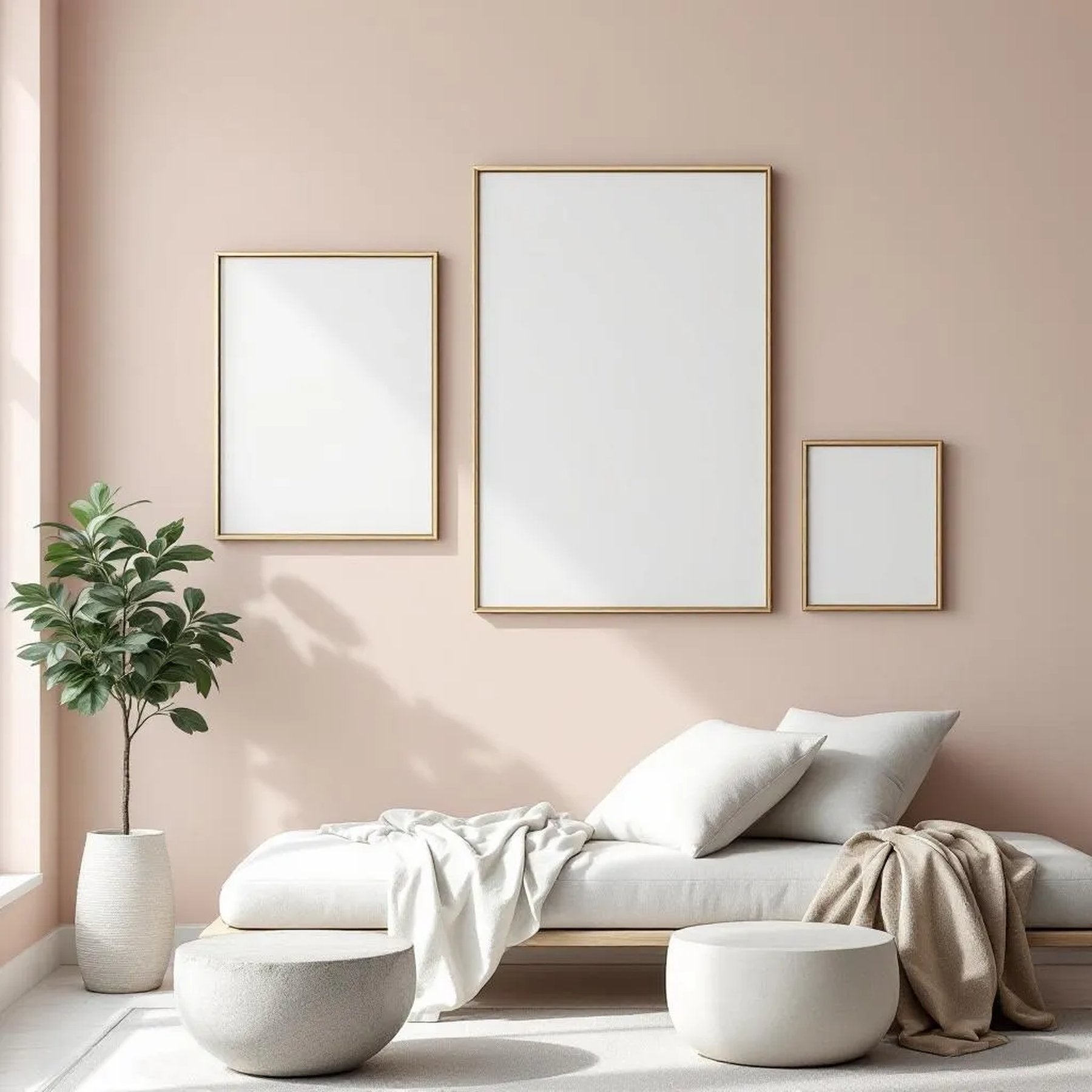 Minimalist White Frame Display Mockup — Plain Square Frame Mixed Aspect — Perspective View — #04134 | MockupBulk