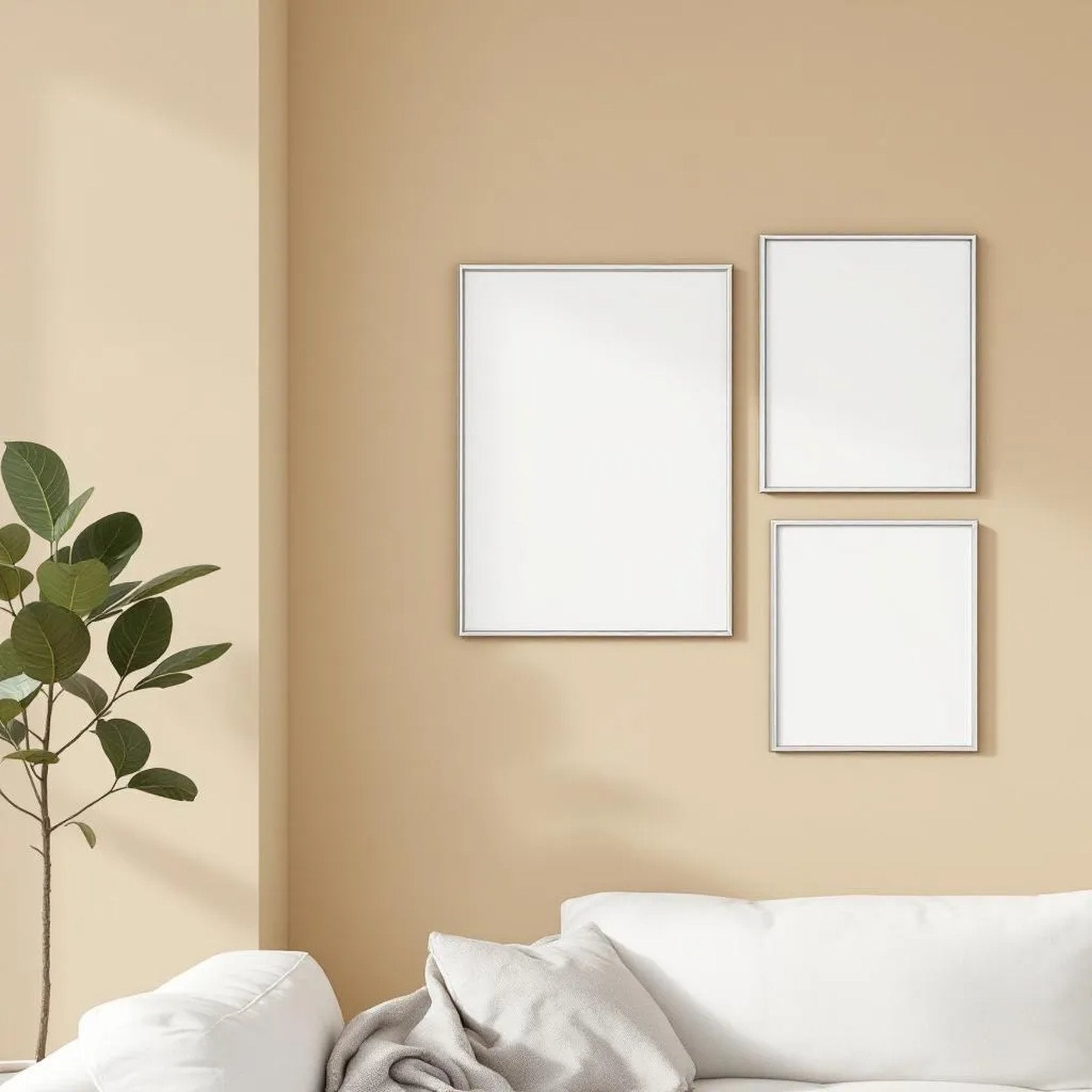 Minimalist White Editorial Room Mockup — Plain Square Frame Mixed Aspect — Perspective View — #04135 | MockupBulk