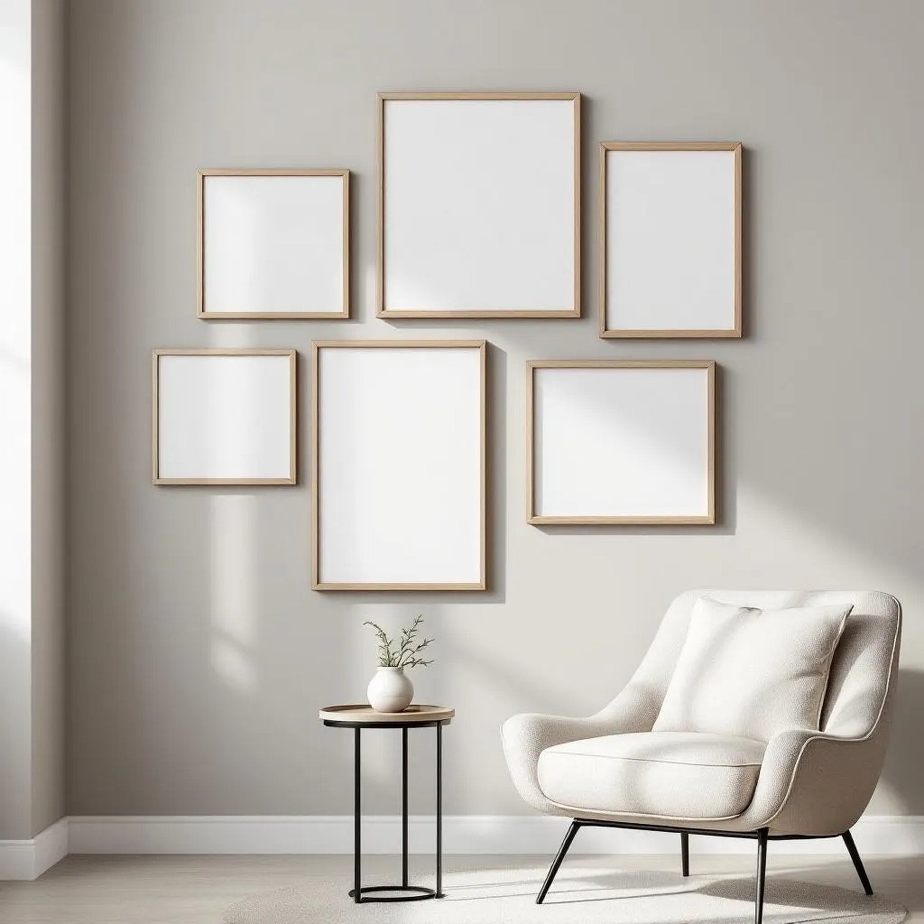 Minimalist White Lifestyle Frame Mockup — Plain Square Frame Mixed Aspect — Perspective View — #04136 | MockupBulk