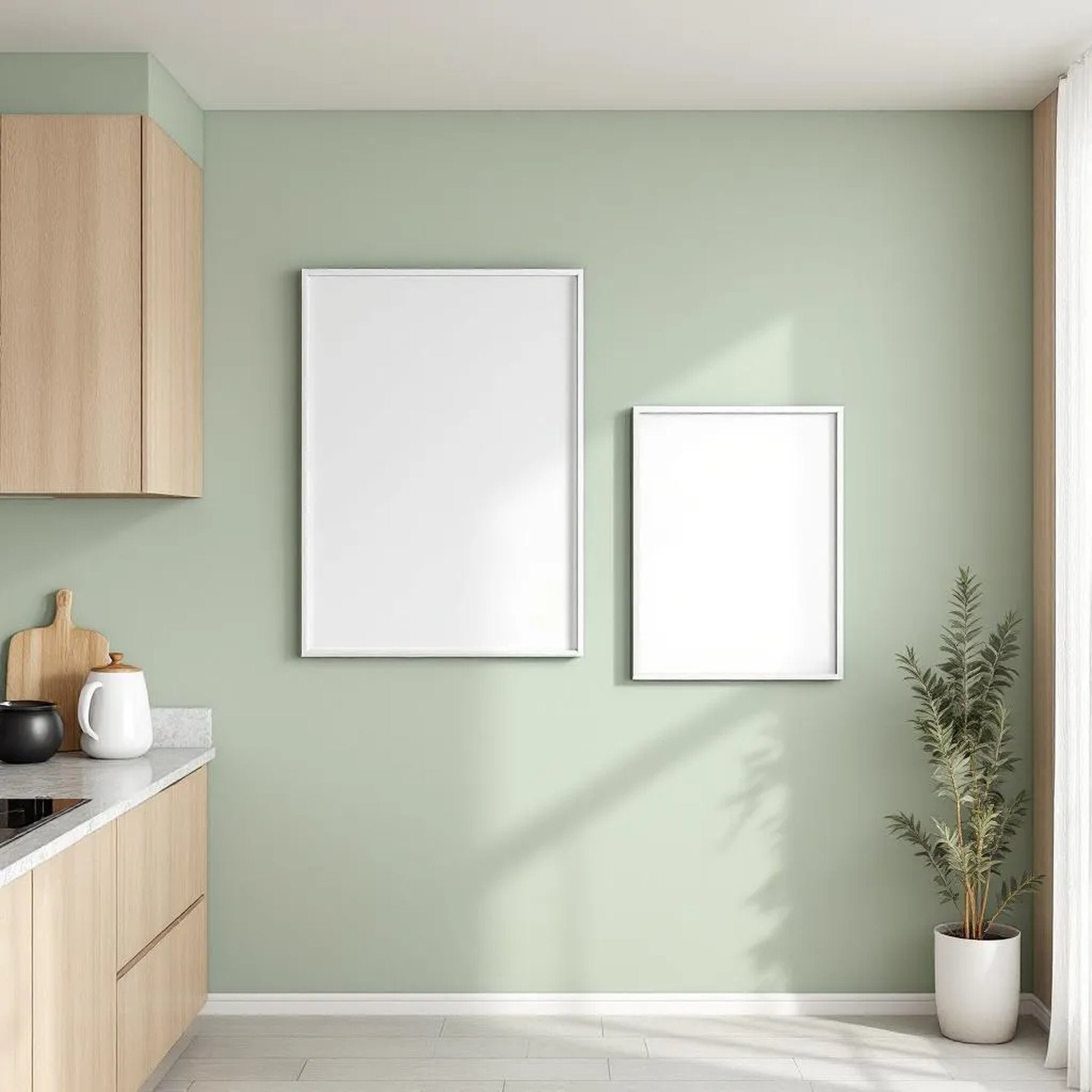 Modern Kitchen Frame Display Mockup — Plain Square Frame Mixed Aspect — Perspective View — #04219 | MockupBulk