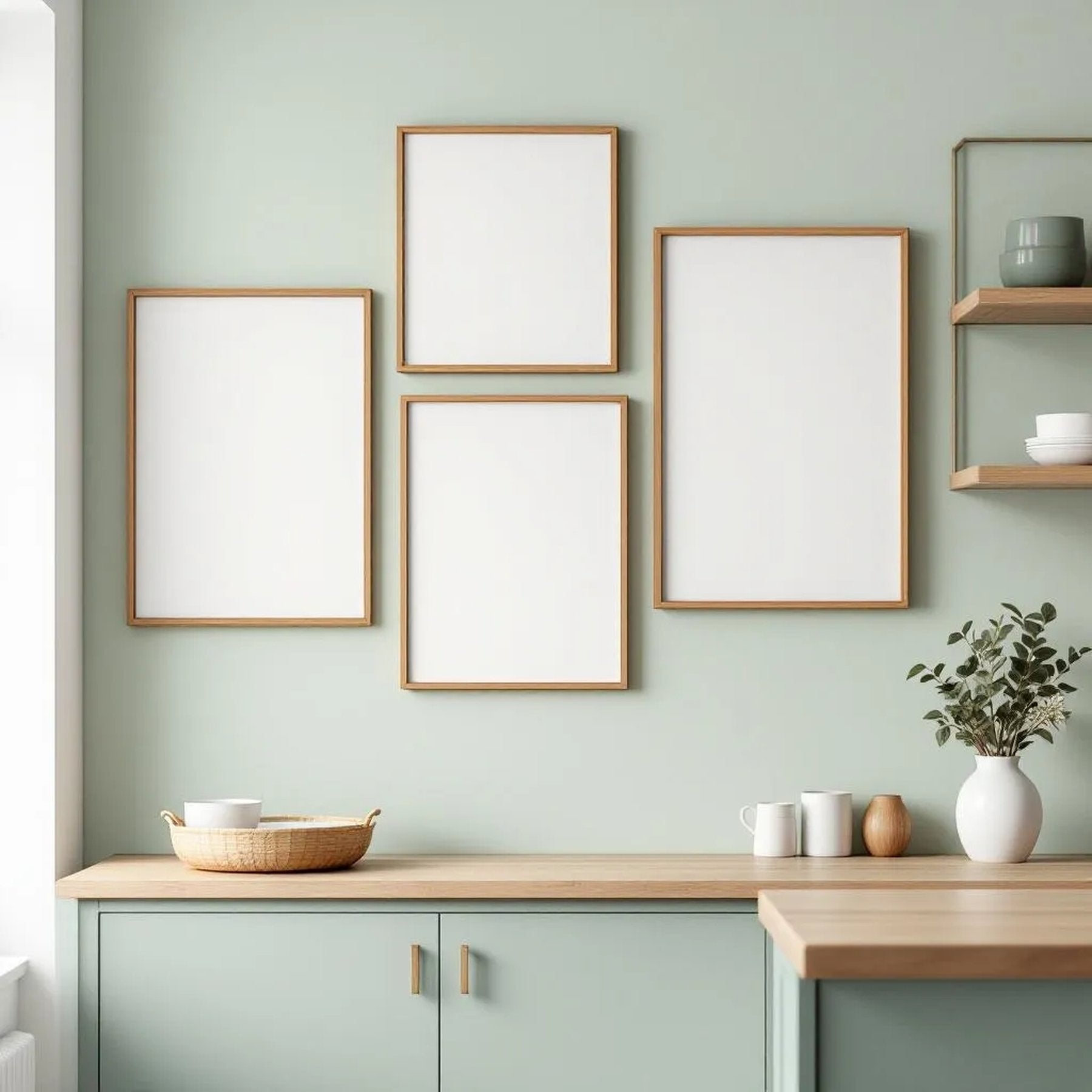 Modern Kitchen Editorial Room Mockup — Plain Square Frame Mixed Aspect — Perspective View — #04220 | MockupBulk