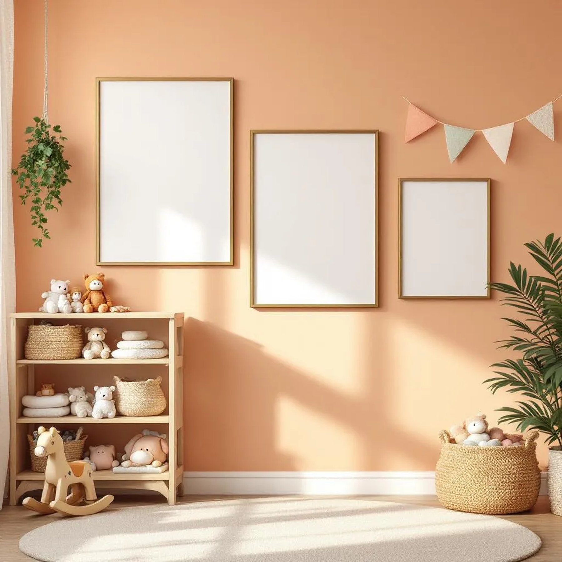 Nursery Frame Display Mockup — Plain Square Frame Mixed Aspect — Perspective View — #04174 | MockupBulk