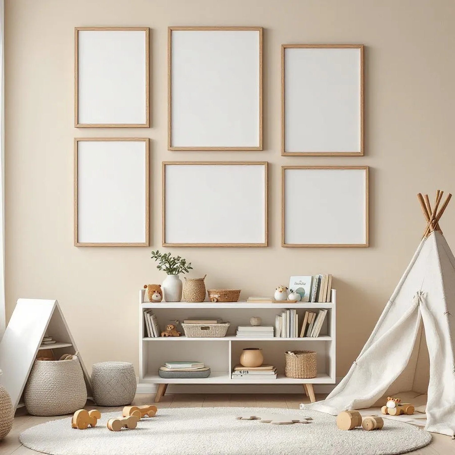 Nursery Interior Frame Mockup — Plain Square Frame Mixed Aspect — Perspective View — #04176 | MockupBulk