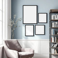 Reading Nook Room Scene Mockup — Plain Square Frame Mixed Aspect — Perspective View — #04202 | MockupBulk