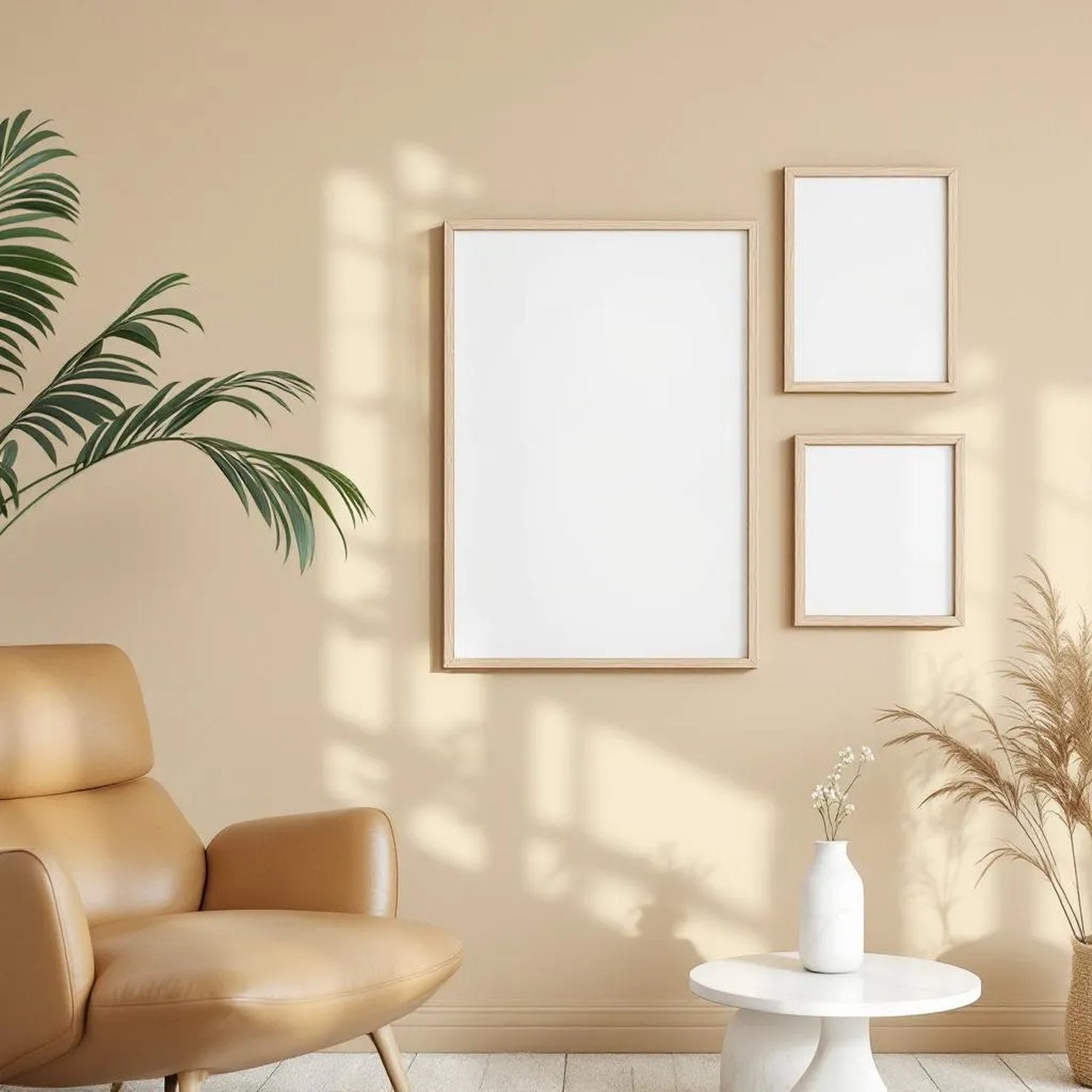 Scandinavian Frame Display Mockup — Plain Square Frame Mixed Aspect — Perspective View — #04140 | MockupBulk