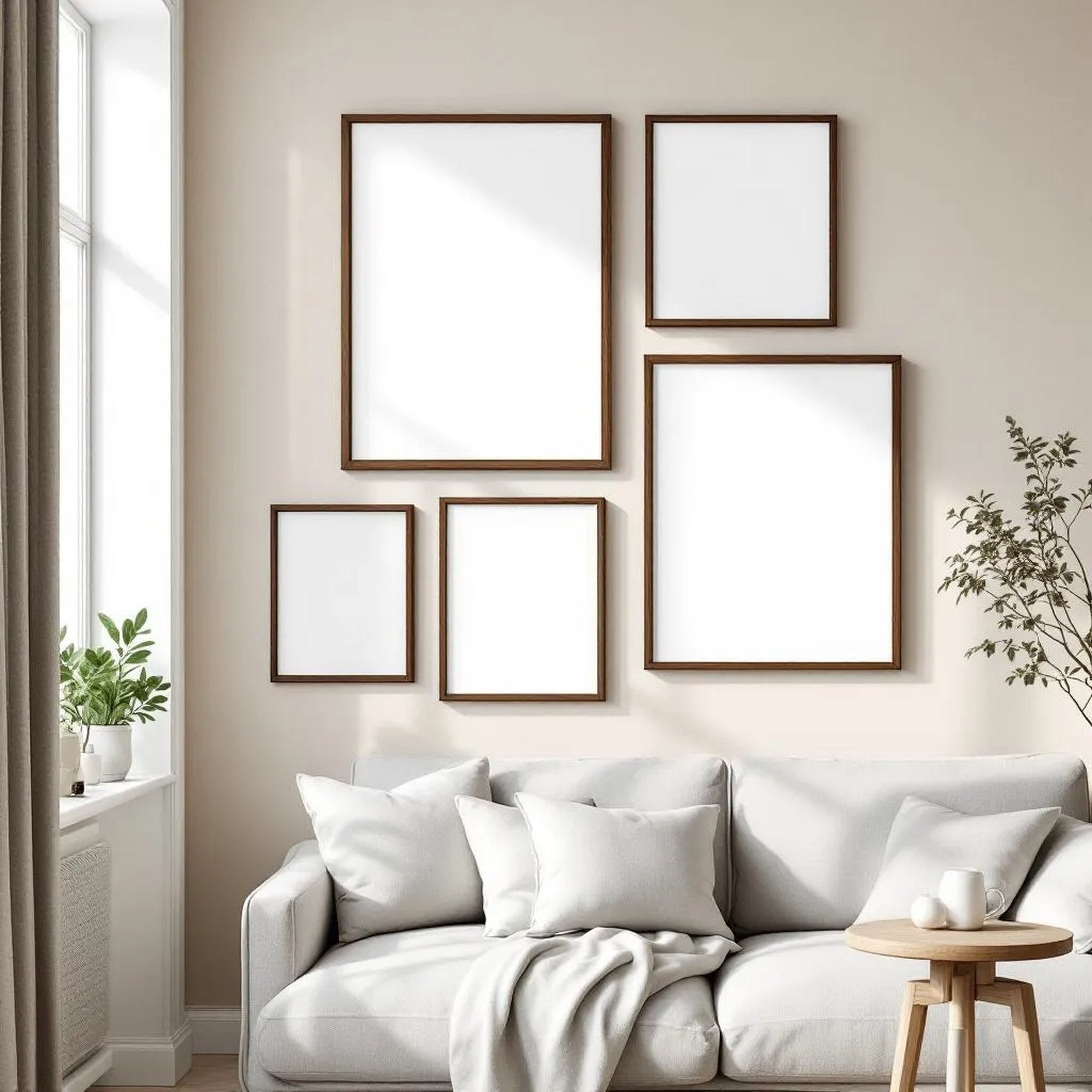 Scandinavian Interior Frame Mockup — Plain Square Frame Mixed Aspect — Perspective View — #04141 | MockupBulk
