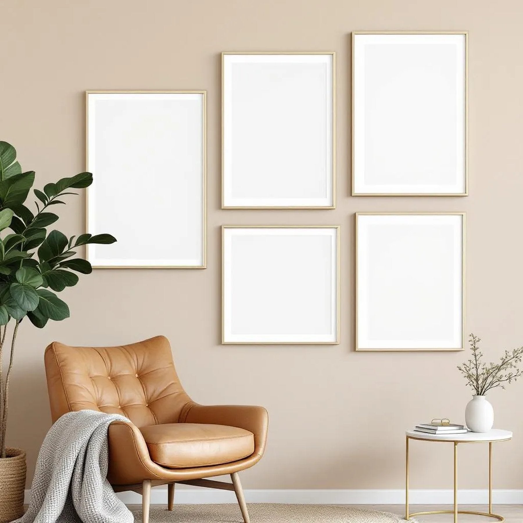 Scandinavian High-Res Frame Mockup — Plain Square Frame Mixed Aspect — Perspective View — #04143 | MockupBulk