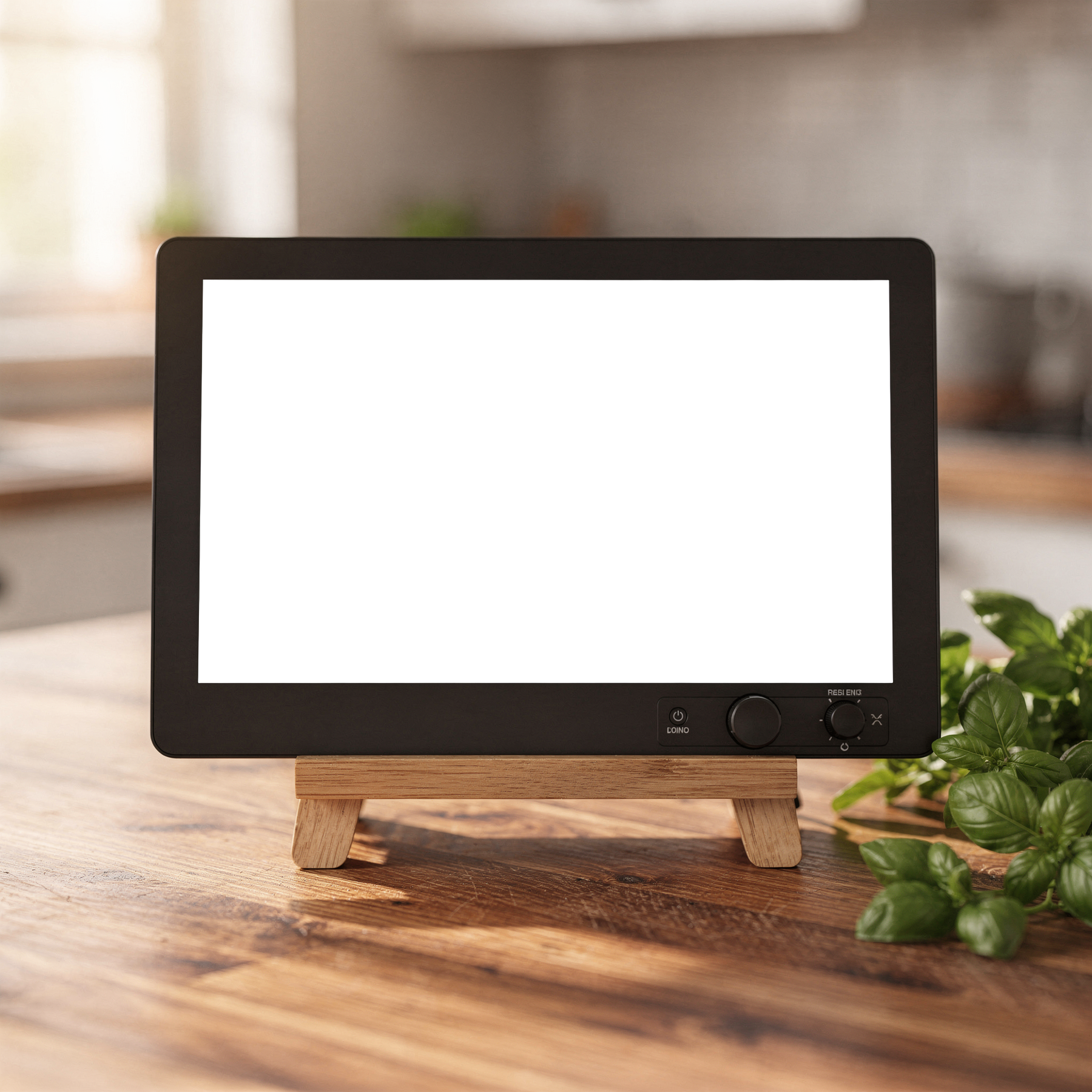 Appliance Digital Cookbook Wood Kitchen Appliance Mockup | Transparent Screen PNG Download | Commercial Licence | bulkmockup