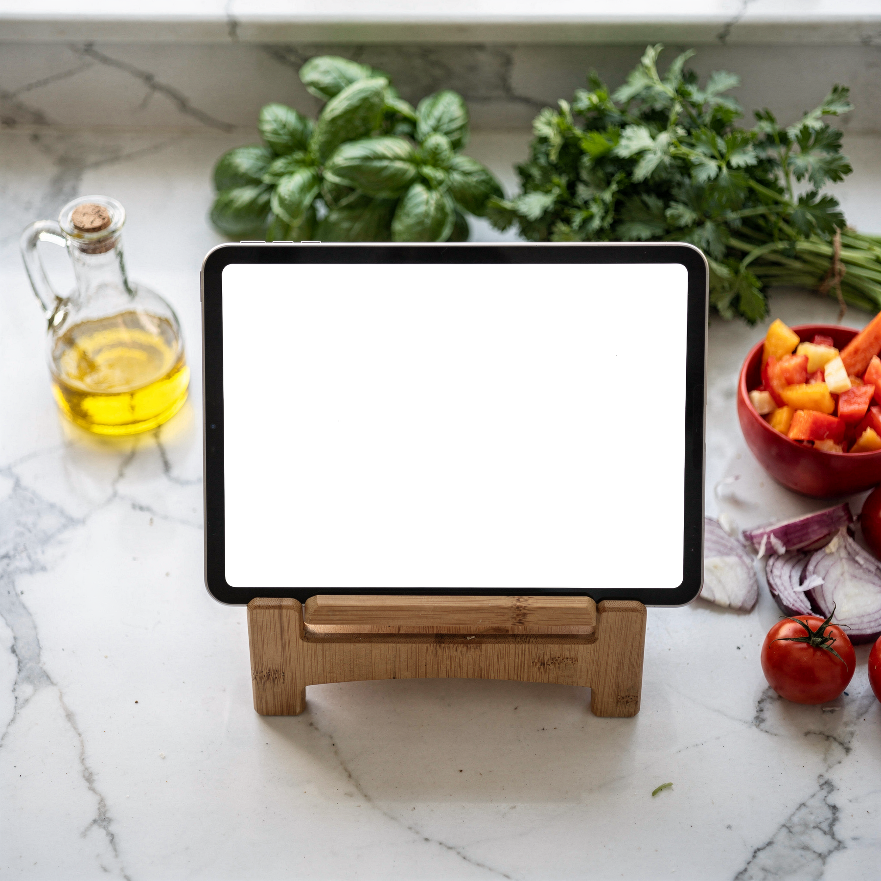 Kitchen Appliance, Appliance Recipe Tablet Bamboo Stand | High-Resolution Transparent PNG | bulkmockup | Commercial Use | MockupBulk