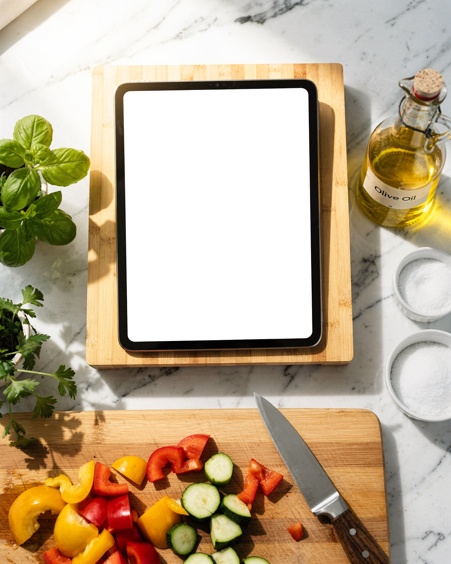 Kitchen Appliance Mockup | Appliance Recipe Tablet Bamboo Stand | High-Res PNG Mockup | bulkmockup | Commercial Licence | MockupBulk