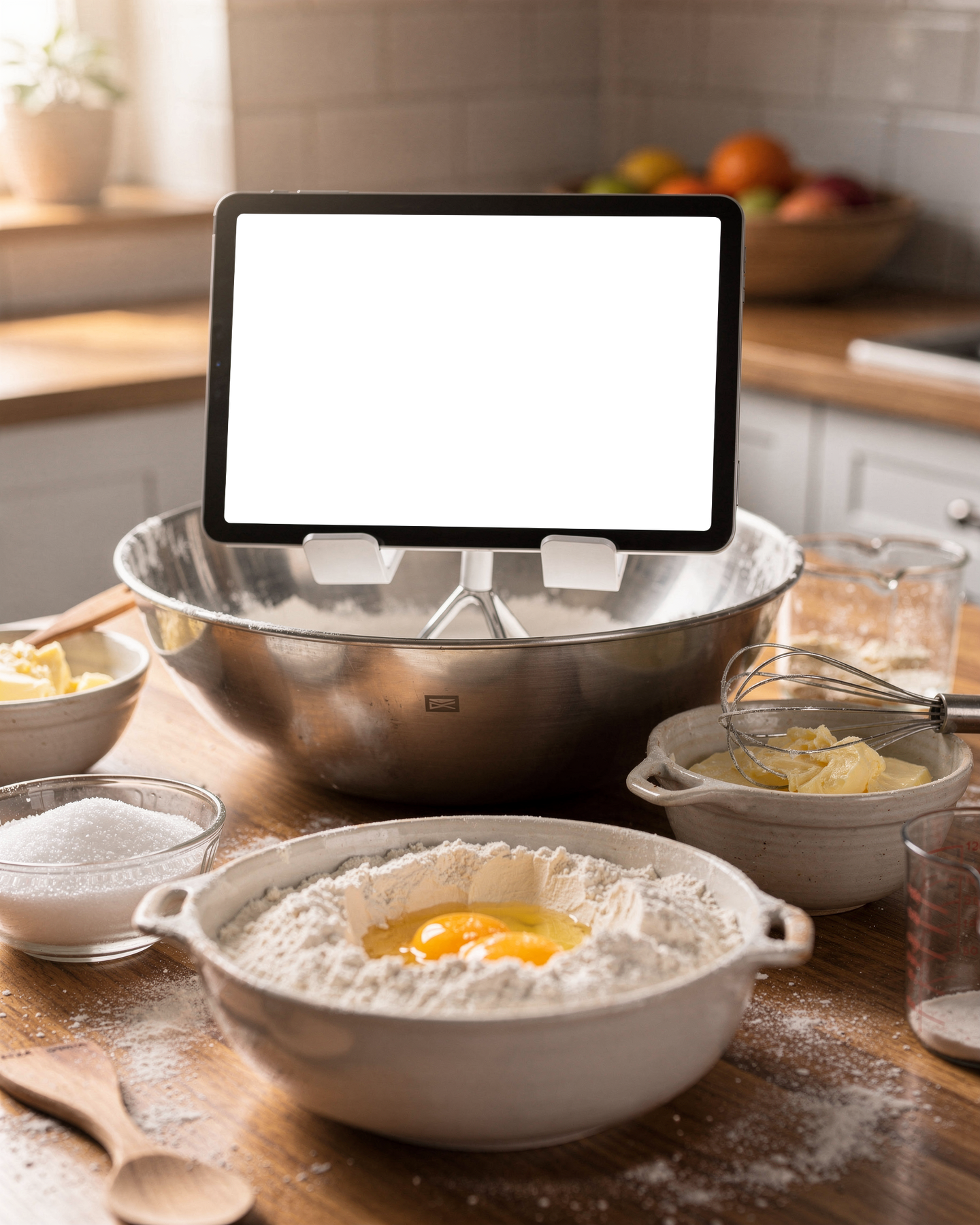 Kitchen Appliance, Appliance Recipe Tablet Behind Mixing Bowl | PNG Screen Template | bulkmockup Instant Download | Commercial Licence | MockupBulk