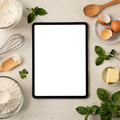 Kitchen Appliance, Appliance Recipe Tablet Overhead Flat | Device Mockup PNG | bulkmockup | Commercial Licence Included | MockupBulk