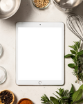Kitchen Appliance Mockup — Appliance Recipe Tablet Overhead Flat — PNG Mockup Template | bulkmockup | For App & Web Designers | MockupBulk