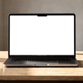 Laptop Mockup — Generic Open Wood Bg — PNG Screen Template | bulkmockup Instant Download | Commercial Licence | MockupBulk