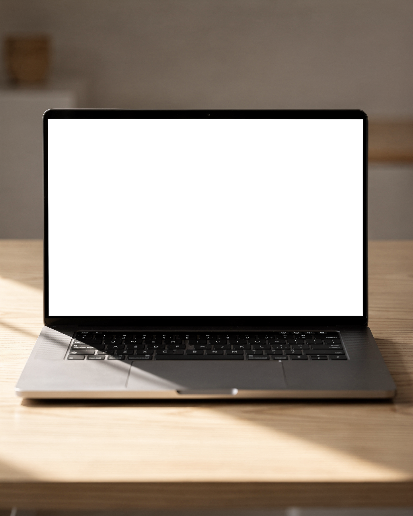 Laptop Mockup — Generic Open Wood Bg — High-Res PNG with Transparent Screen | Commercial Use | bulkmockup | MockupBulk
