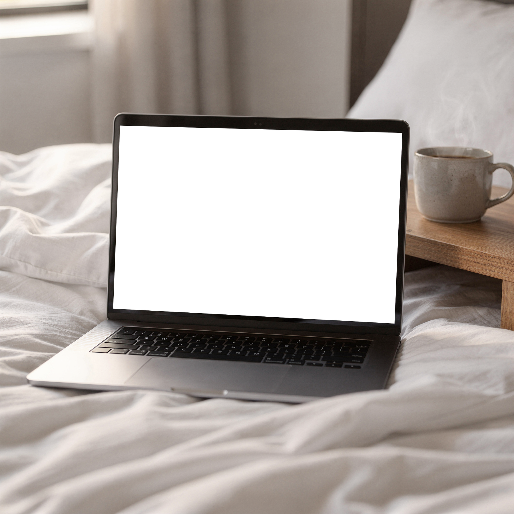 No P Bed Morning Laptop Mockup | Screen Mockup PNG | bulkmockup Download | For UI/UX Designers | MockupBulk
