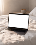 Laptop Mockup — No P Bed Morning — bulkmockup Transparent Mockup | PNG Download | Commercial Use | MockupBulk