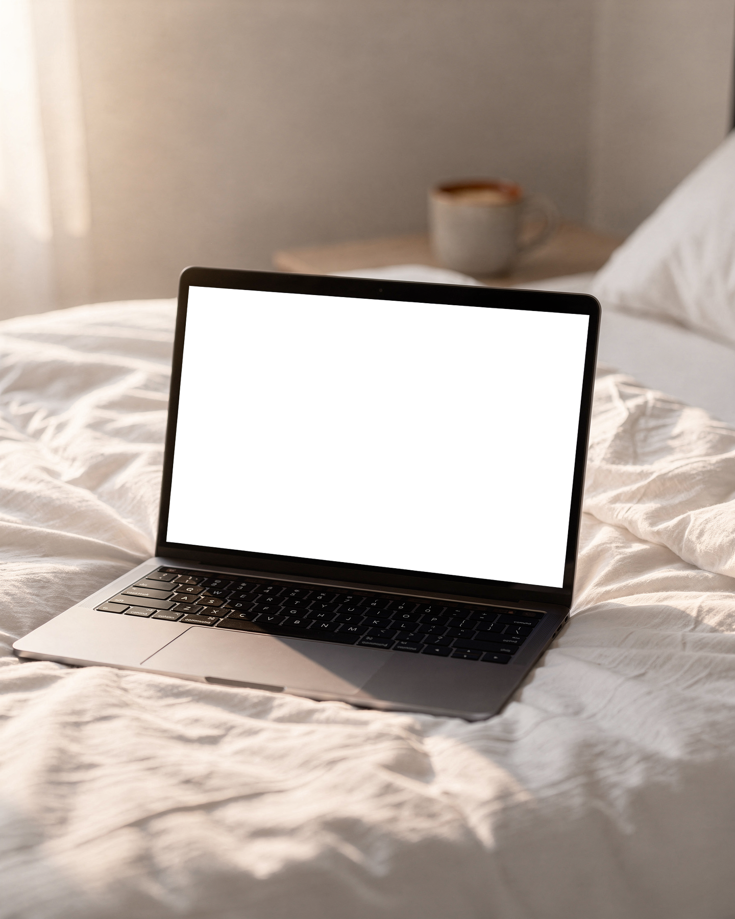 Laptop Mockup — No P Bed Morning — bulkmockup Transparent Mockup | PNG Download | Commercial Use | MockupBulk