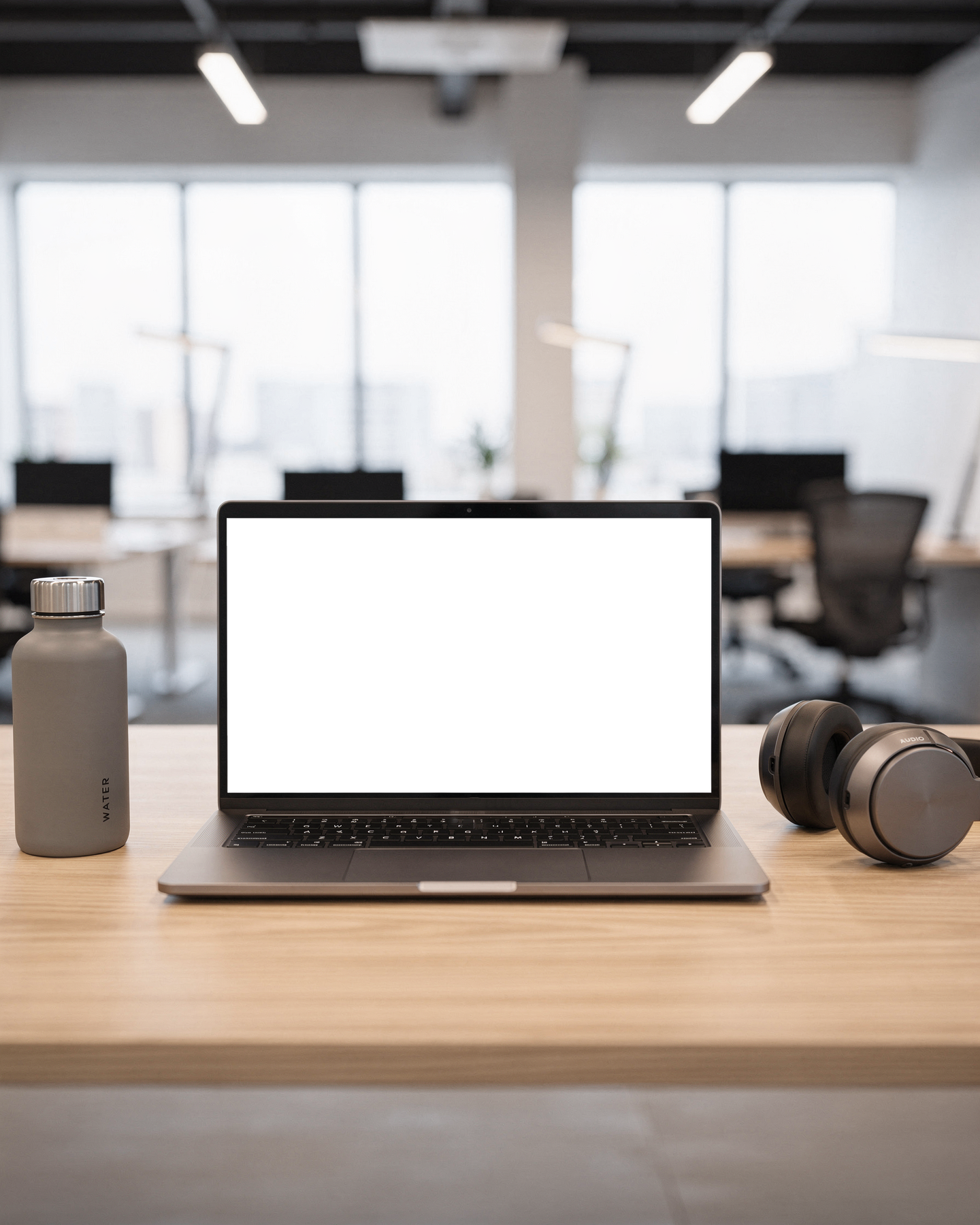 Laptop Mockup — No P Co Work Desk Headphones — High-Res PNG with Transparent Screen | Commercial Use | bulkmockup | MockupBulk