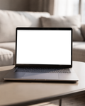 Laptop Mockup — No P Coffee Table Sofa — Device Screen PNG | bulkmockup Template | For Portfolio & Showcase | MockupBulk