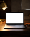 No P Desk Dark Lamp Laptop Mockup | bulkmockup Transparent Mockup | PNG Download | Commercial Use | MockupBulk