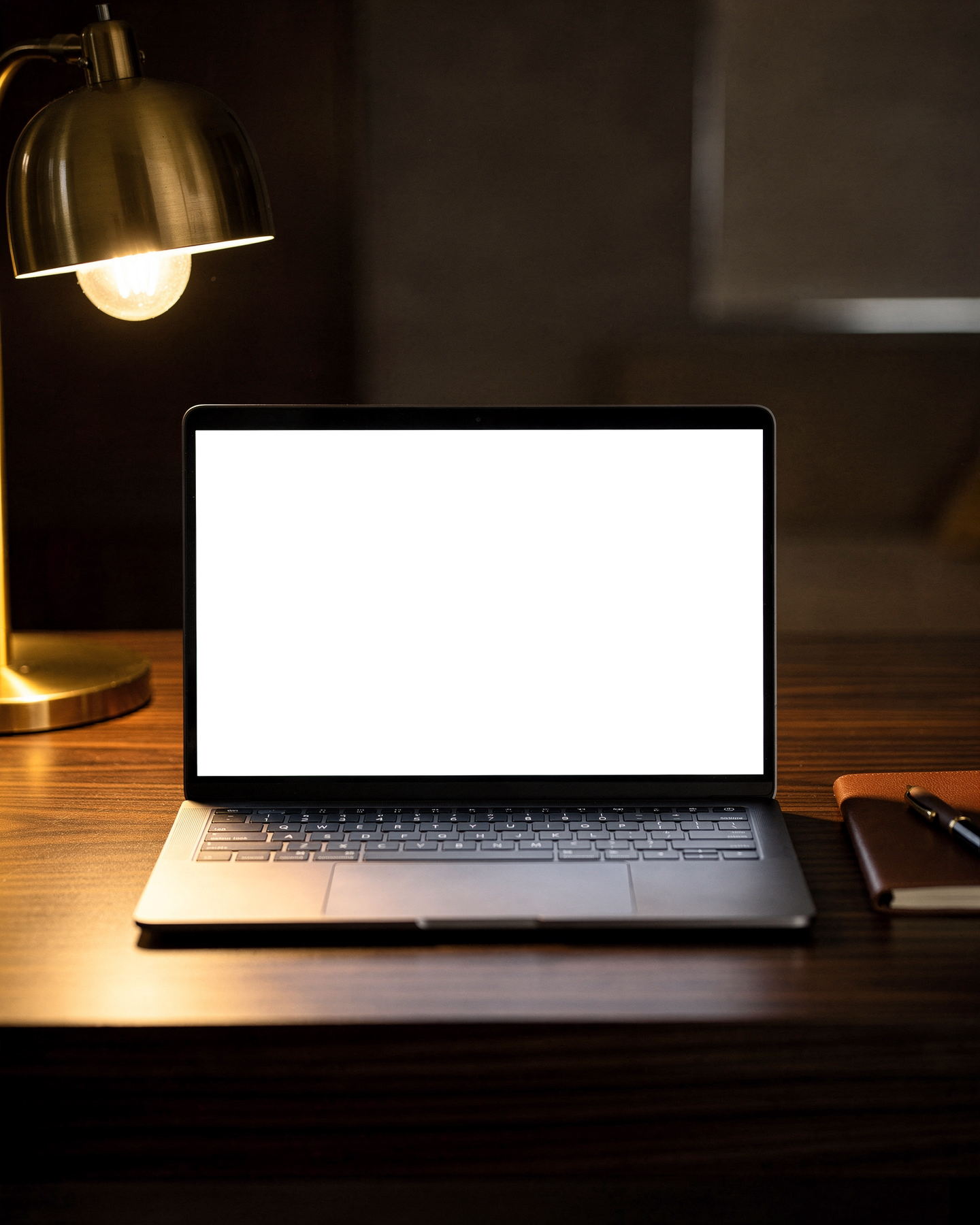 No P Desk Dark Lamp Laptop Mockup | bulkmockup Transparent Mockup | PNG Download | Commercial Use | MockupBulk