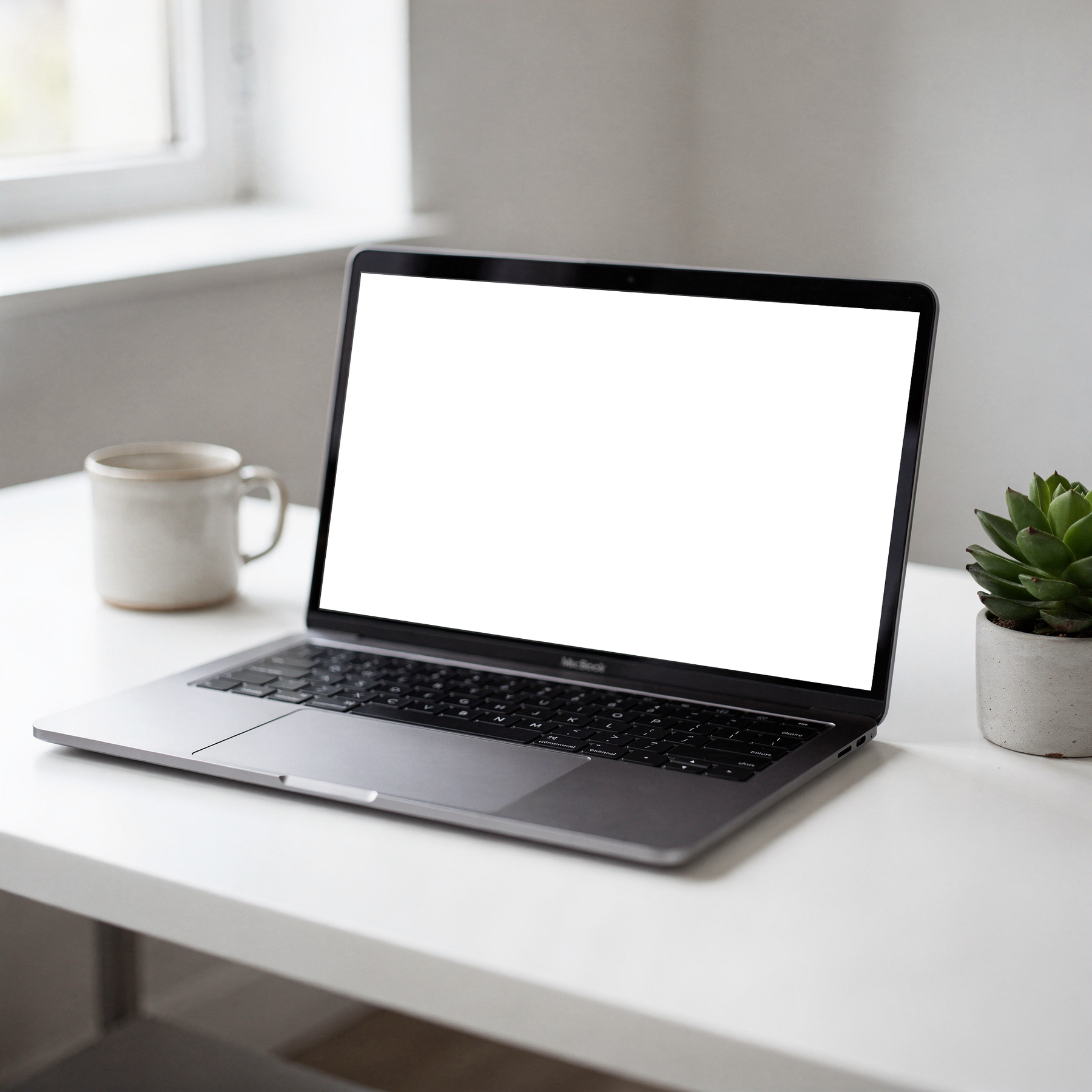 Laptop Mockup | No P Desk White Plant | Device Screen PNG | bulkmockup Template | For Portfolio & Showcase | MockupBulk