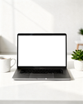 Laptop, No P Desk White Plant | High-Res PNG Mockup | bulkmockup | Commercial Licence | MockupBulk