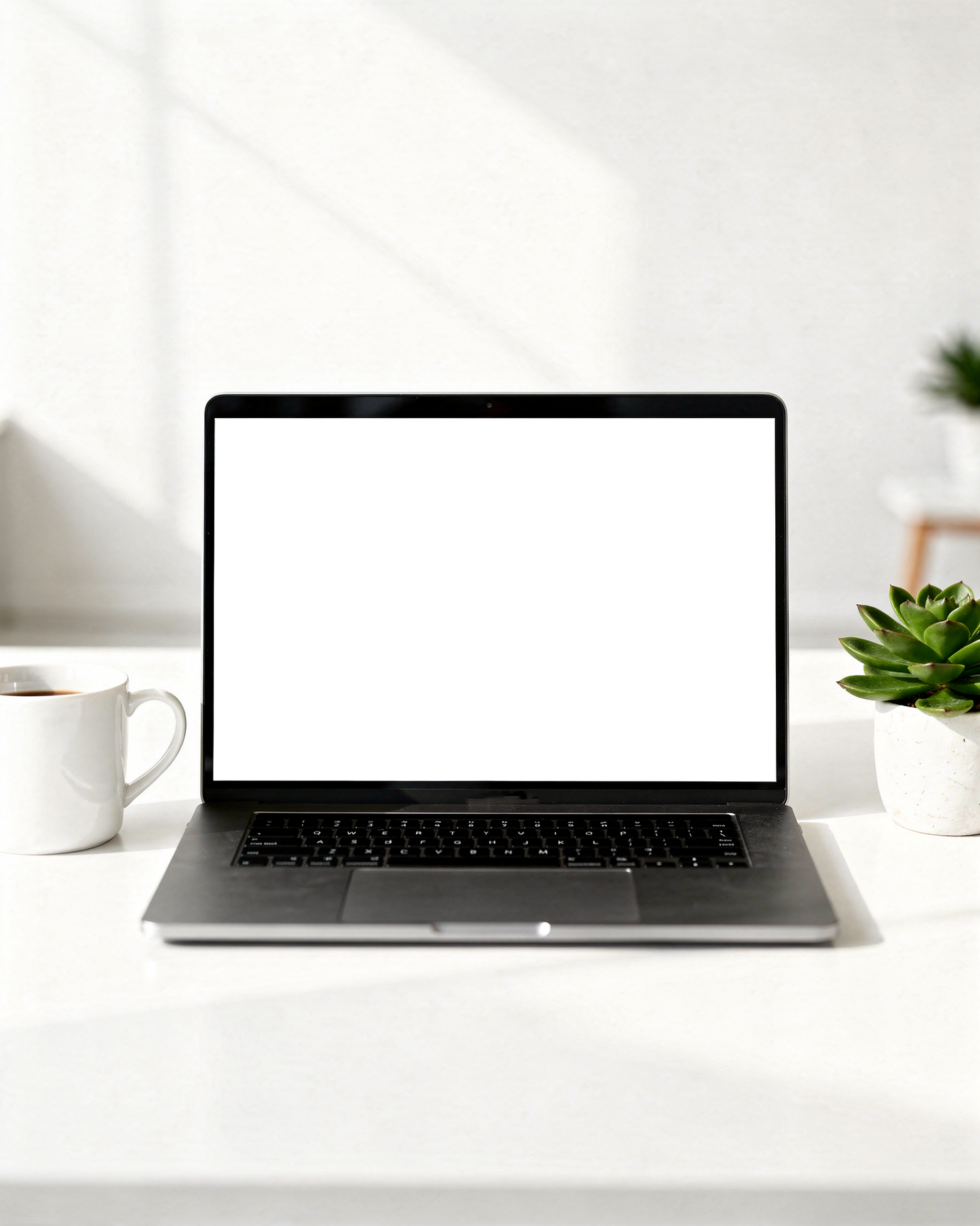 Laptop, No P Desk White Plant | High-Res PNG Mockup | bulkmockup | Commercial Licence | MockupBulk