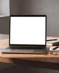 No P Desk Wood Glasses Laptop Mockup | Device Screen PNG | bulkmockup Template | For Portfolio & Showcase | MockupBulk