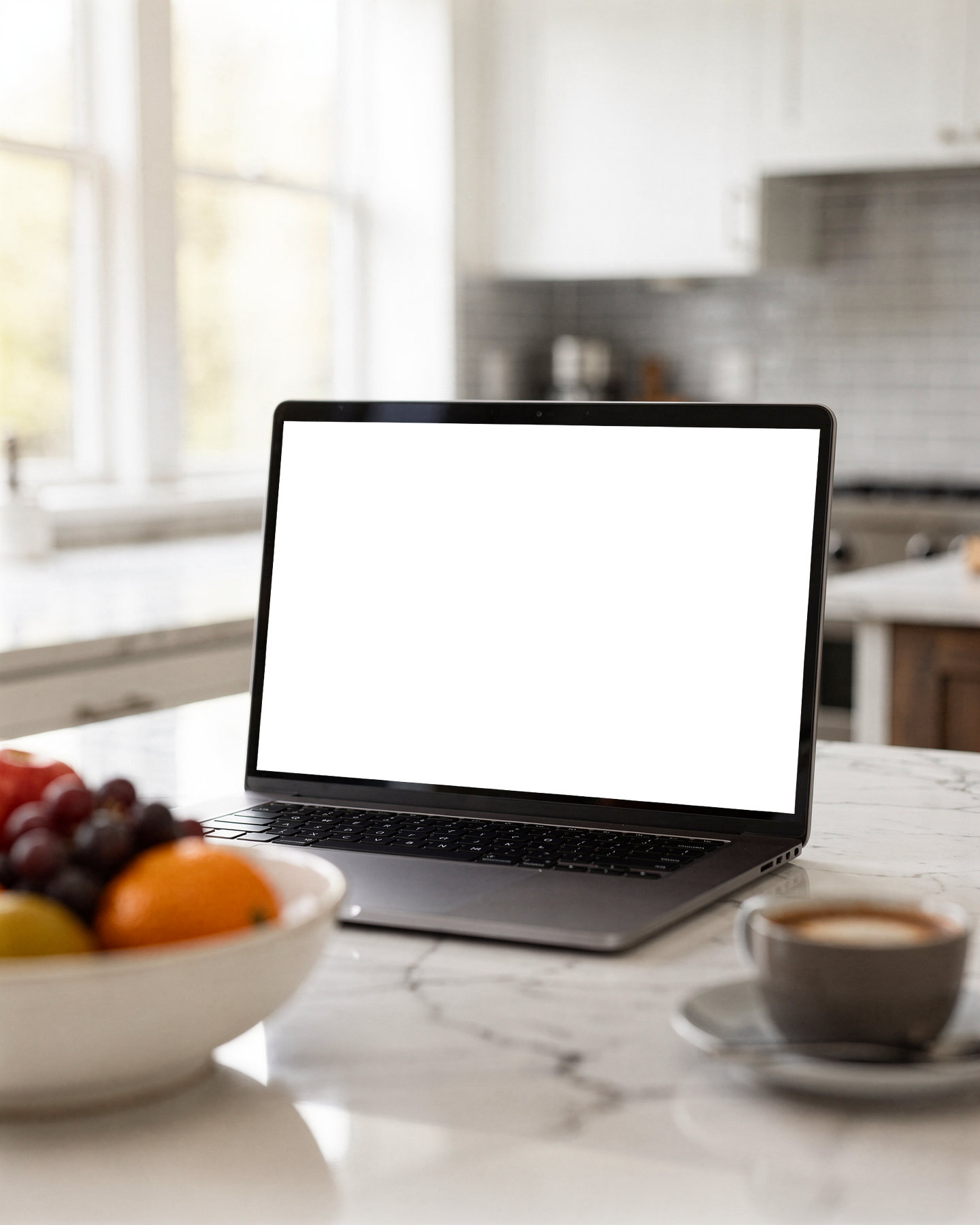 No P Kitchen Counter Fruit Laptop Mockup | bulkmockup Transparent Mockup | PNG Download | Commercial Use | MockupBulk