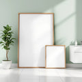 Spa Bathroom Frame Display Mockup — Plain Square Frame Square 1:1 — Perspective View — #04380 | MockupBulk