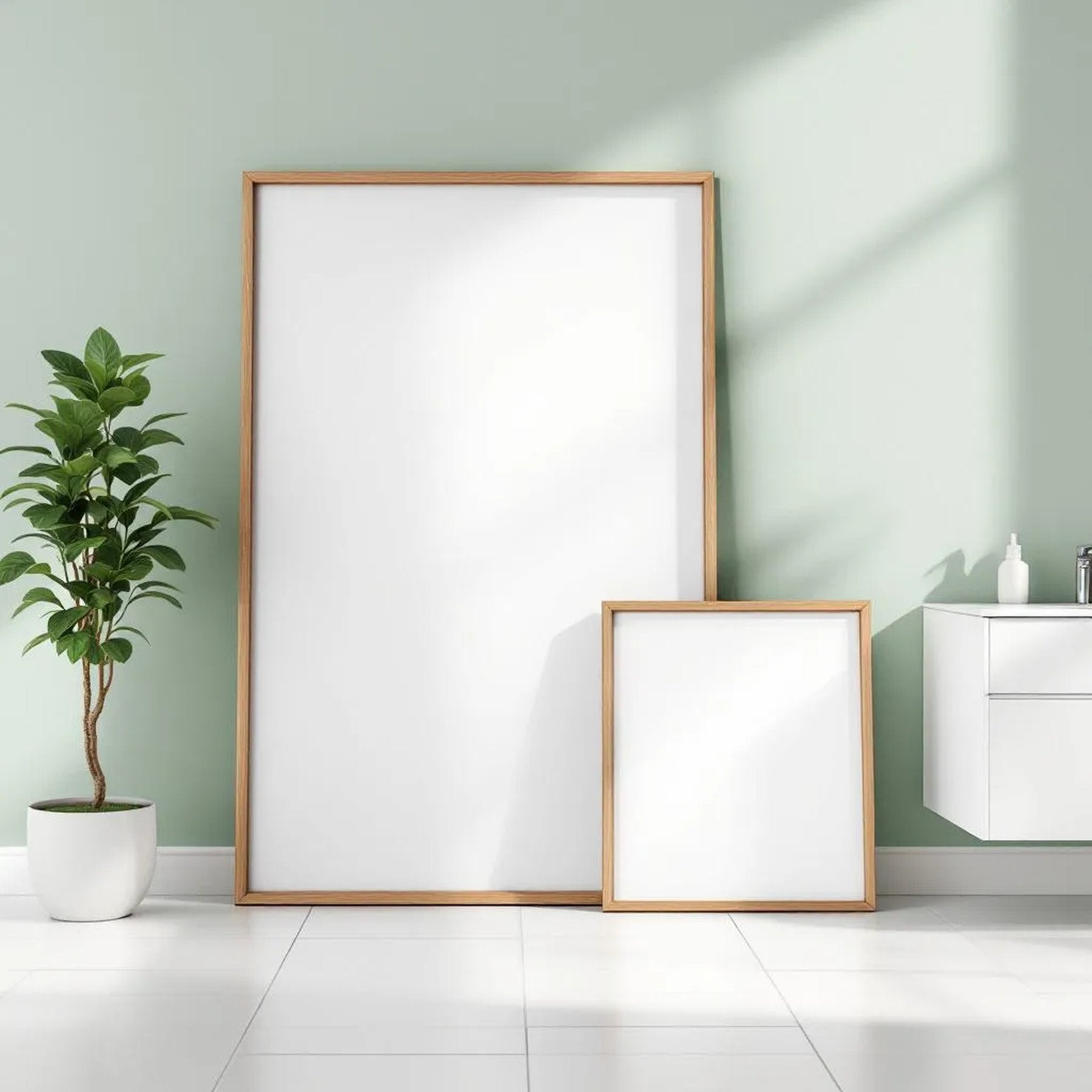 Spa Bathroom Frame Display Mockup — Plain Square Frame Square 1:1 — Perspective View — #04380 | MockupBulk