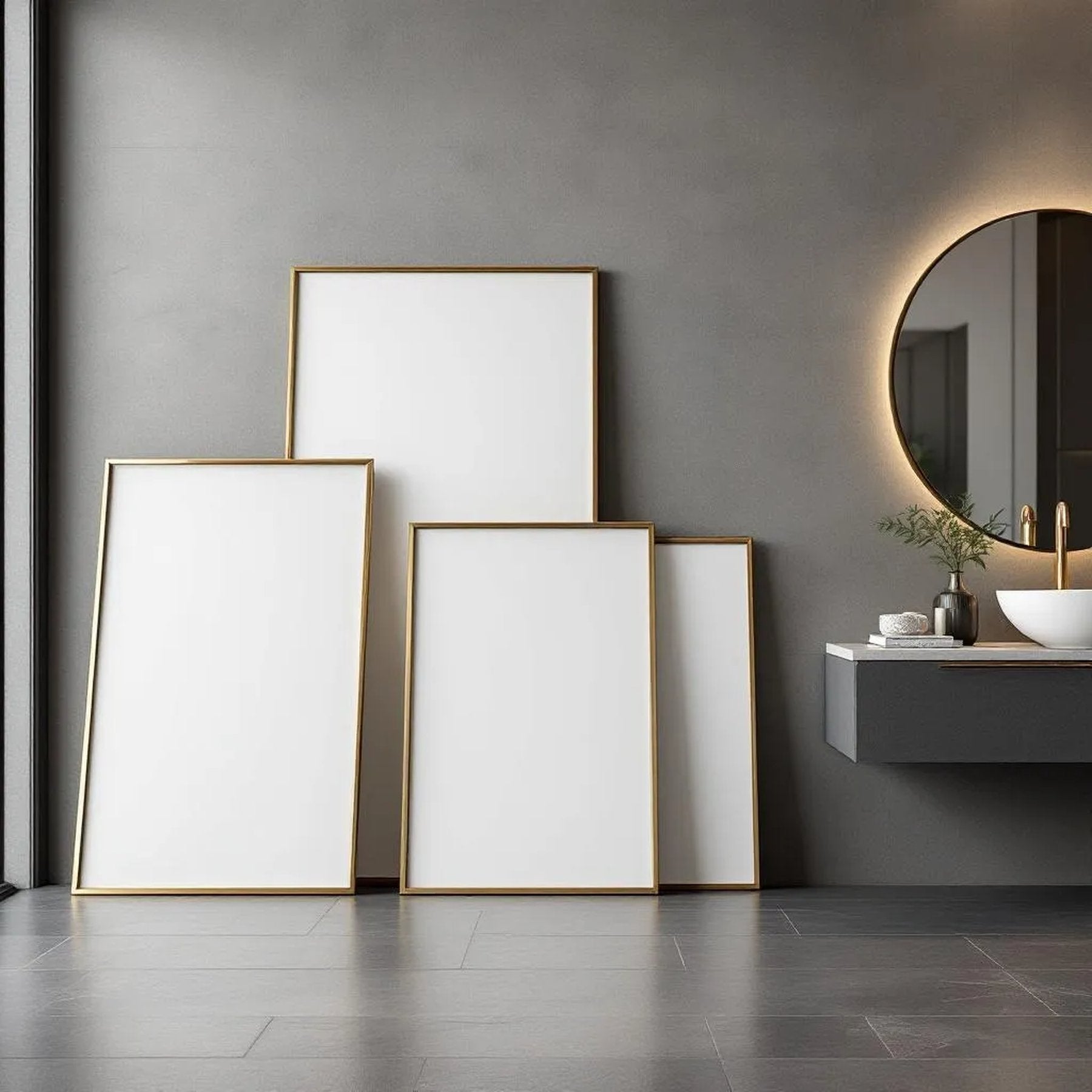 Spa Bathroom Editorial Room Mockup — Plain Square Frame Square 1:1 — Perspective View — #04382 | MockupBulk