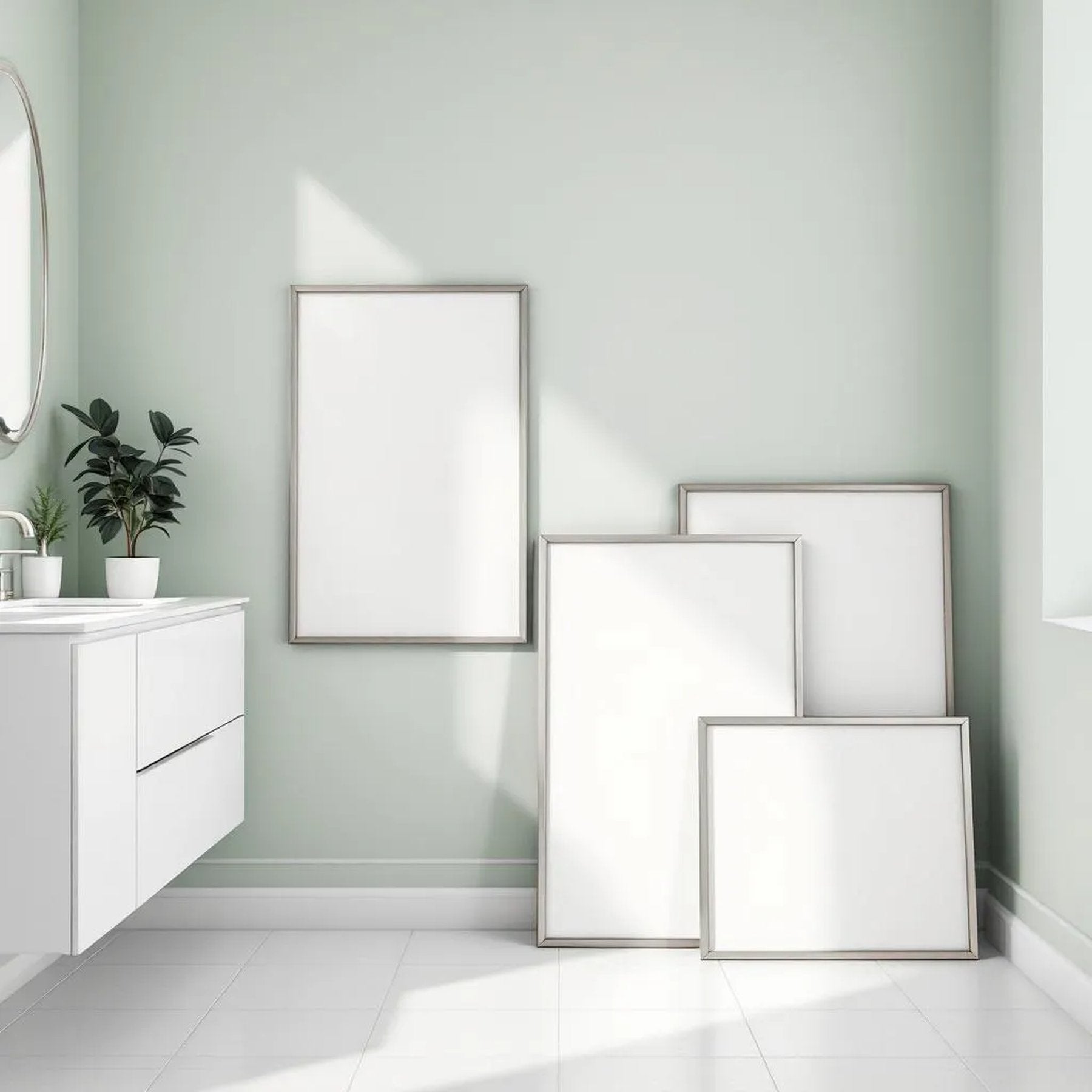 Spa Bathroom Professional Frame Mockup — Plain Square Frame Square 1:1 — Perspective View — #04383 | MockupBulk